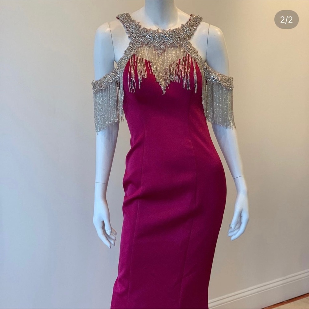 Fuschia gown with crystal beads